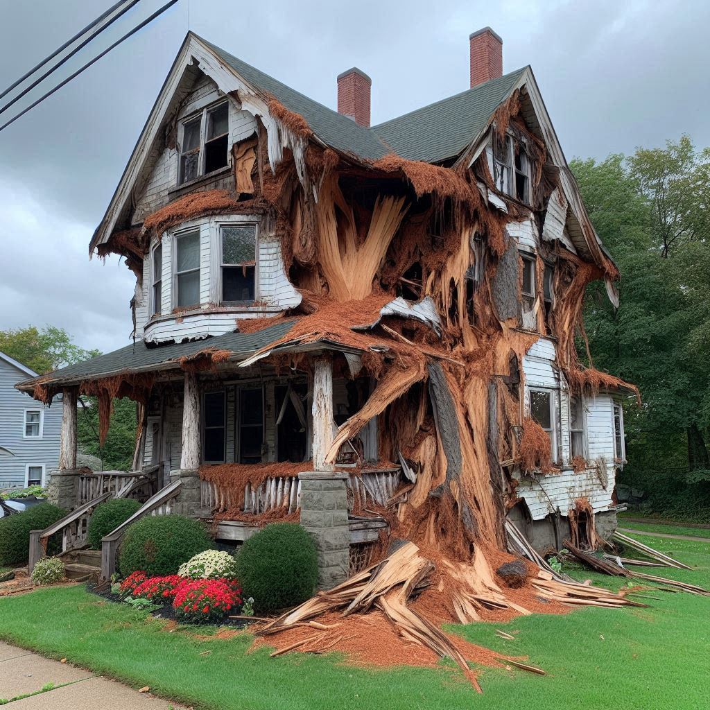 Damaged tree on an Columbus home showing signs of disease and decay